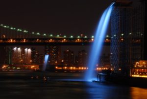 Boca Lighting and Controls exterior architectual accent lighting fixtures at New York waterfall feature.
