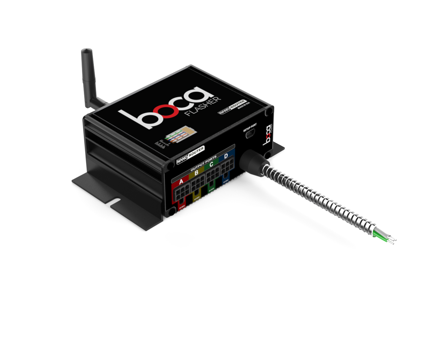 The Boca Lighting and Controls NanoRouter allows for wireless communication from any DMX show controller to the full range of Boca Flasher color changing lines. It can be configured to serve as transmitters, receivers, or both.