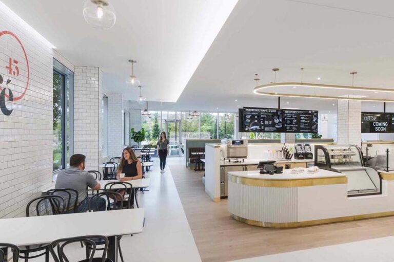 Elegant cove lighting in a cafe space.