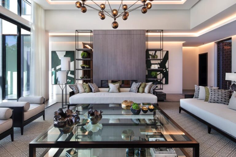 Numerous illuminated spaces inside a private residence