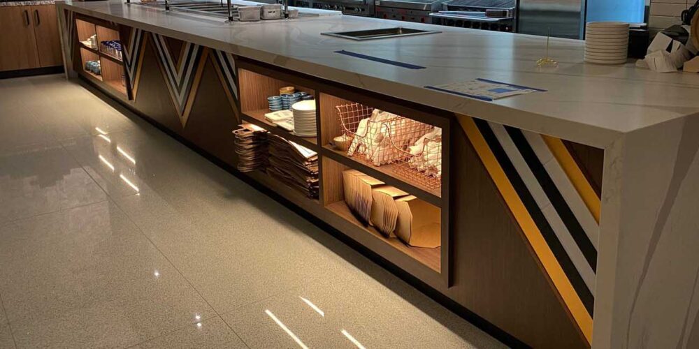 Millwork lighting inside restaurant shelving