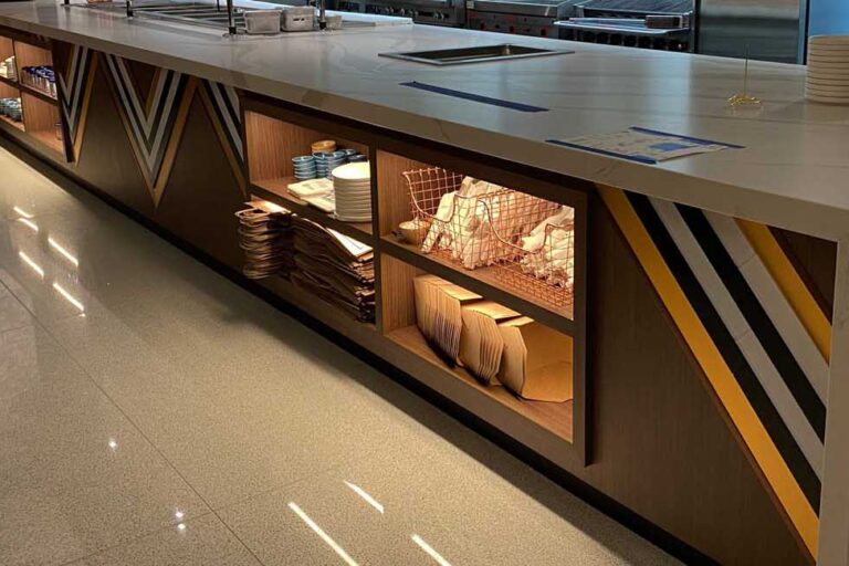 Millwork lighting inside restaurant shelving